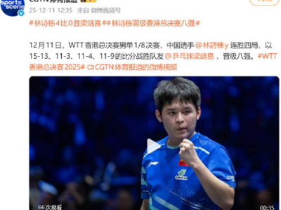 “林诗栋险胜梁靖崑，15比13激战到底！”